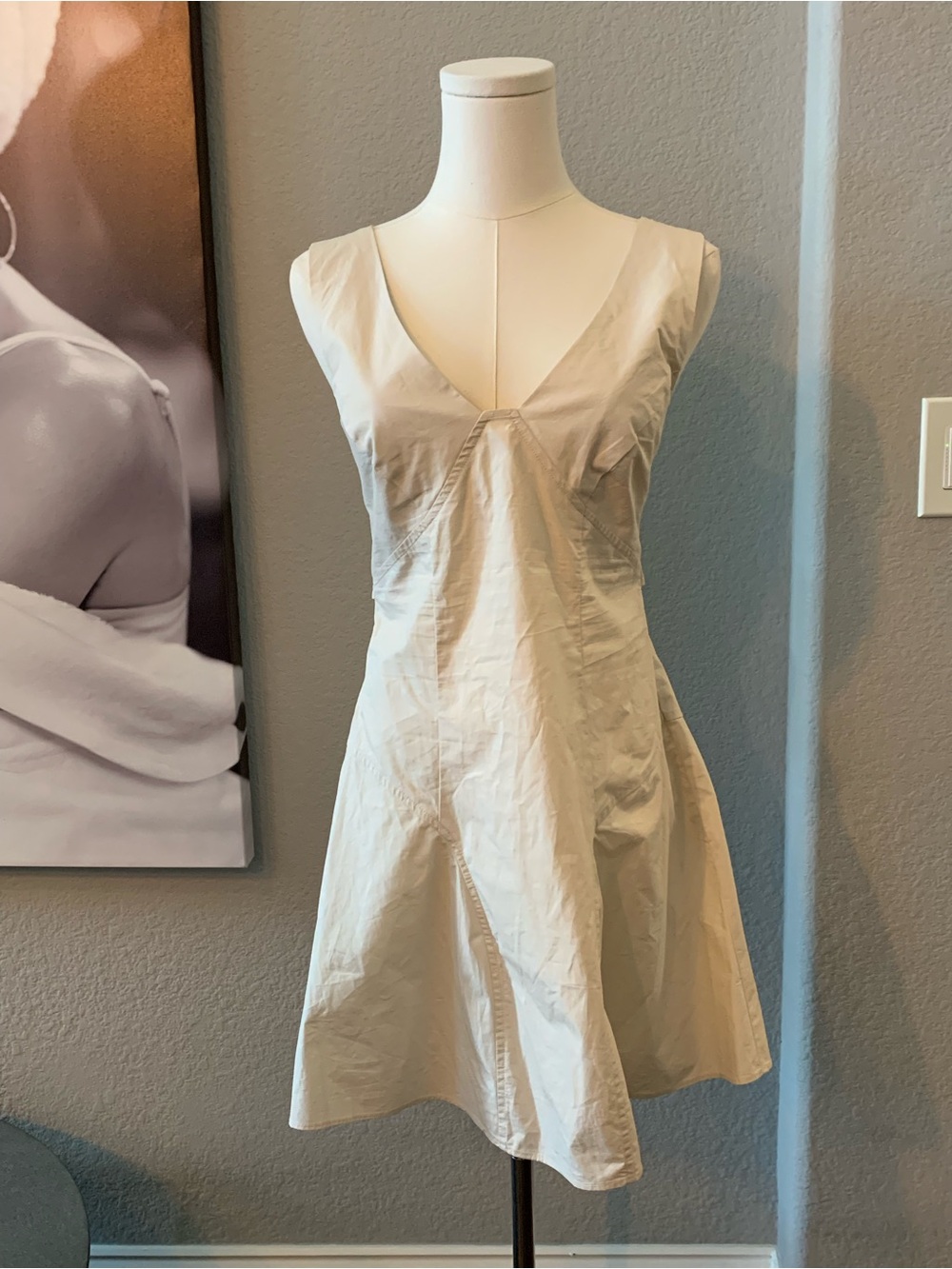 Revolve Elodie by Sisterhood Khaki Ecru V Neck Cotton Mini Dress Women Small